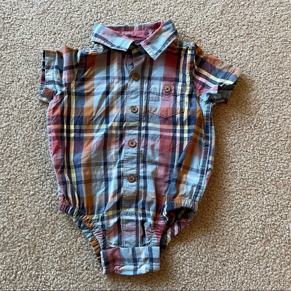 Baby Gap Short Sleeve Plaid Button Up Shirt Bodysuit 3-6 Months